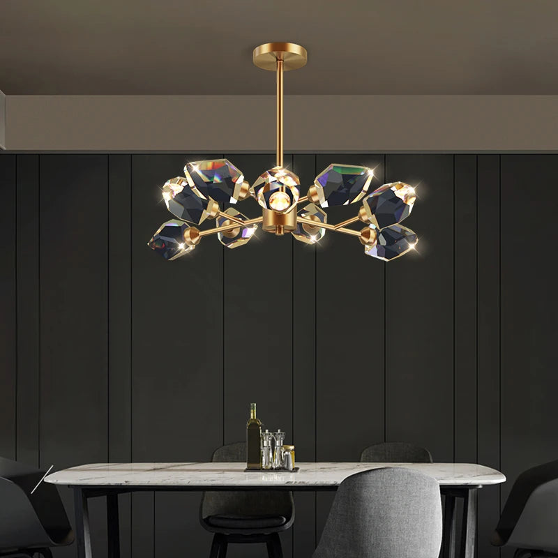 Crystal and copper art deco modern design chandelier - vue 5 sur 22