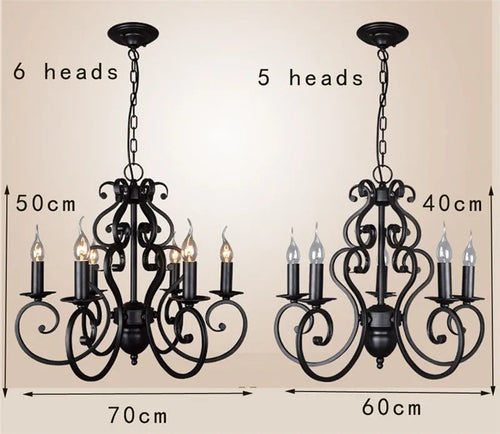 Vintage black wrought iron chandelier for indoor lighting - vue 4 sur 6