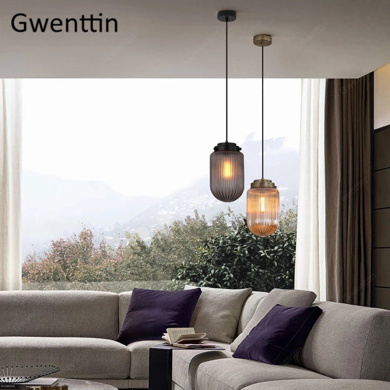 Nordic vintage glass pendant light for industrial interiors
