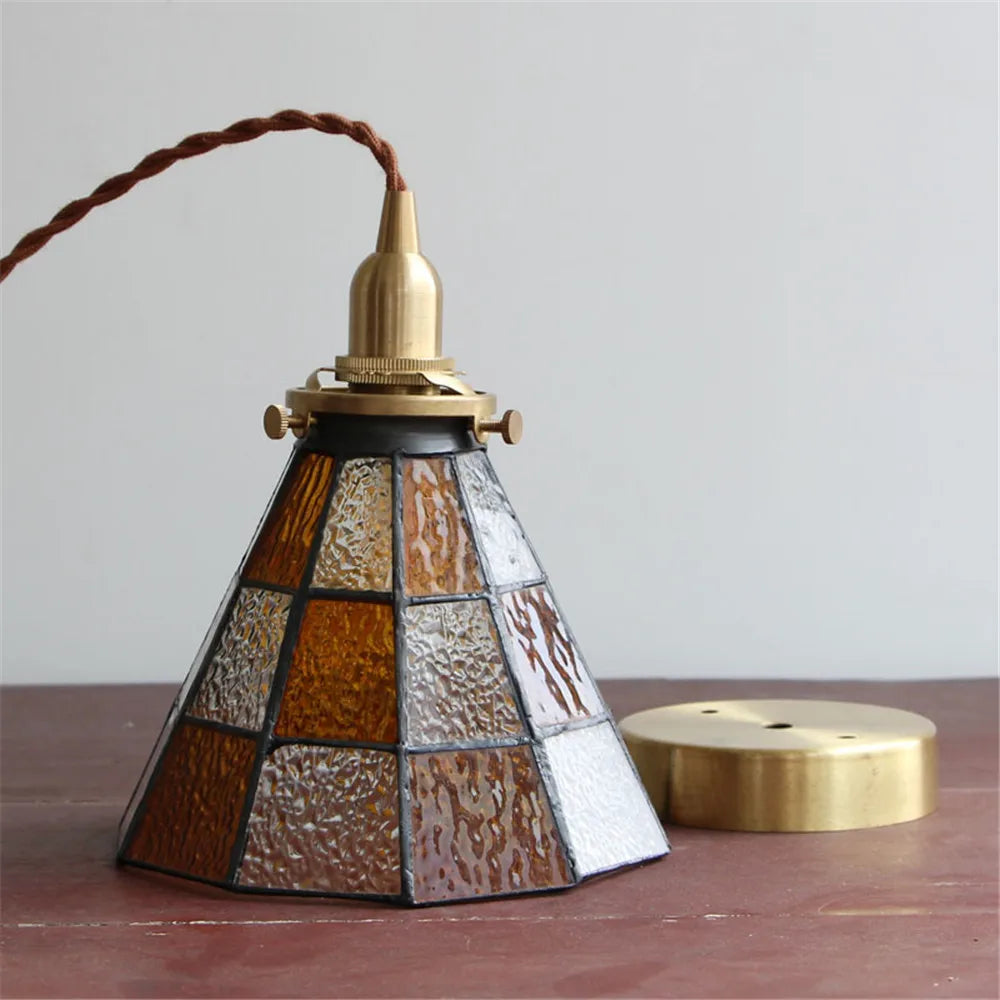 Vintage brass and glass pendant light for kitchen - vue 4 sur 6