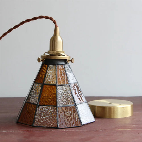 Vintage brass and glass pendant light for kitchen - vue 5 sur 6