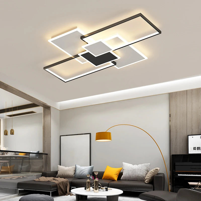 Modern square frame ceiling light with LED - vue 3 sur 12