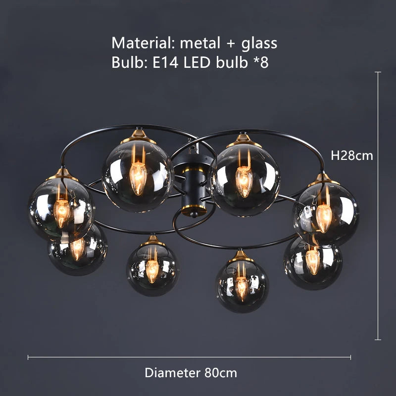 lustre industriel en verre ambré design nordique métal pour foyer et restaurant