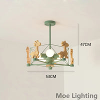 Wooden giraffe LED pendant light for children