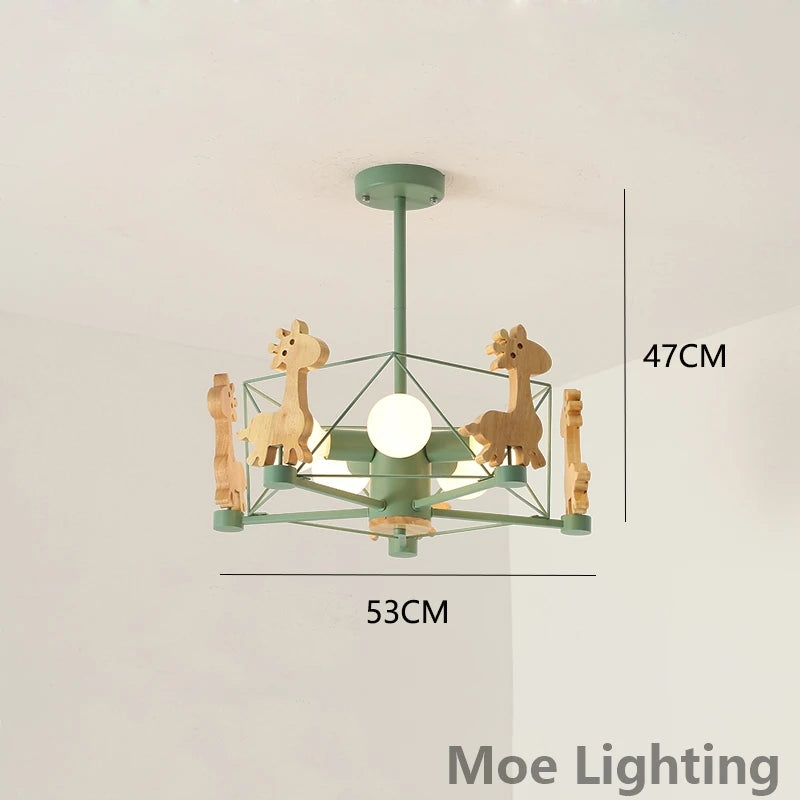 Wooden giraffe LED pendant light for children