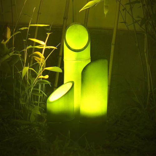 Green and yellow bamboo outdoor lamp - vue 3 sur 14