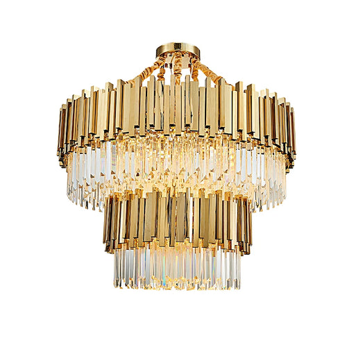 Modern crystal chandelier with large LED pendant lamp - vue 2 sur 15