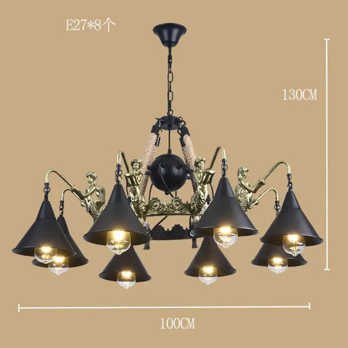 Industrial style ironwork and hemp rope chandelier - vue 12 sur 14