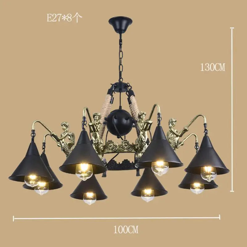 Industrial style ironwork and hemp rope chandelier - vue 11 sur 14