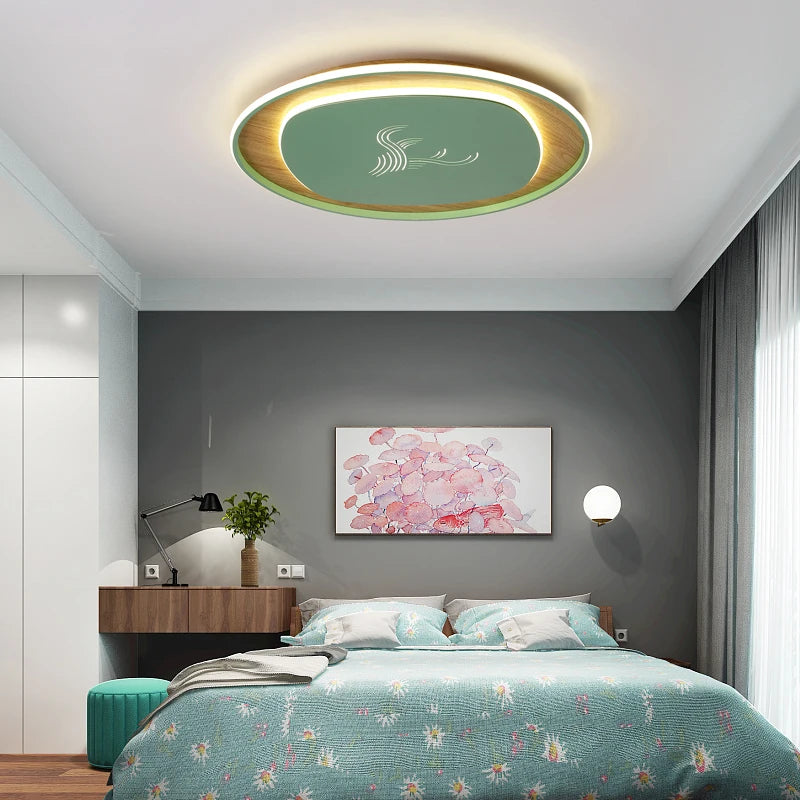 Chinese style round LED ceiling light with wood and wrought iron