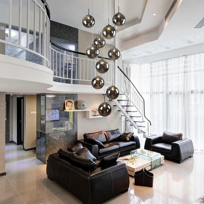 Modern spiral glass ball chandelier g4 for nordic duplex