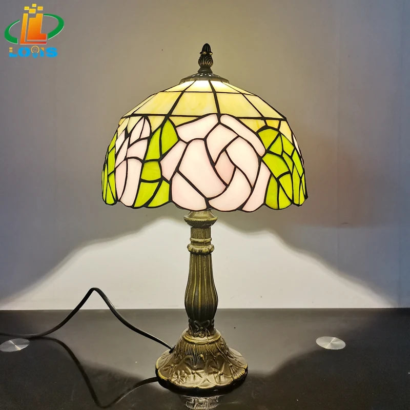 Tiffany style rose table lamp for interior decoration