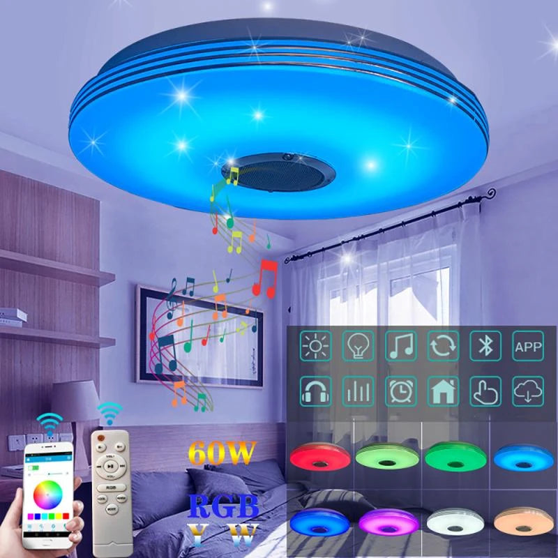 Round bluetooth music RGB LED ceiling light with remote control and app