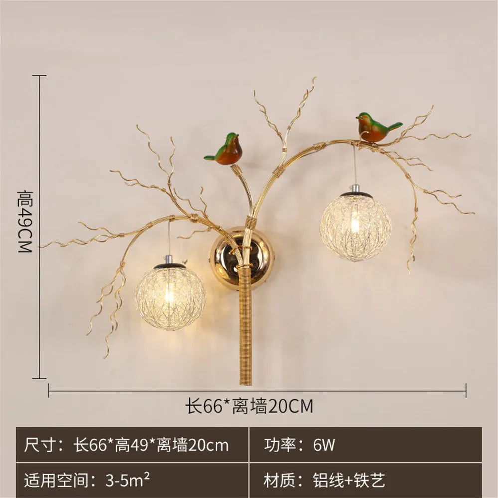Nordic aluminium bird nest LED wall light romantic - vue 5 sur 11