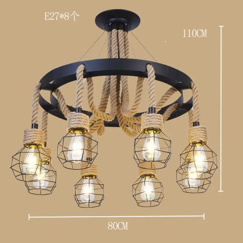 Industrial style ironwork and hemp rope chandelier - vue 13 sur 14