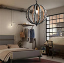 Round rustic retro chandelier in white iron with wood beads