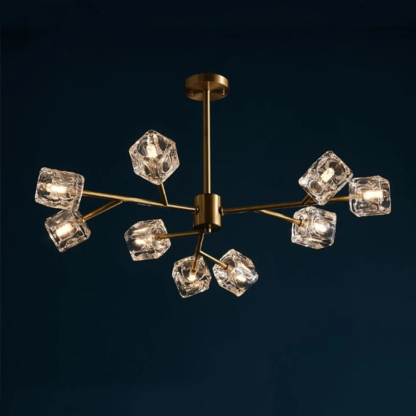 Led ice cube chandelier gold copper industrial nordic lighting