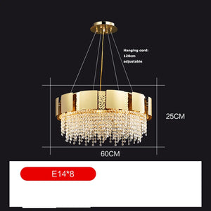 Stainless steel LED chandelier with golden crystal