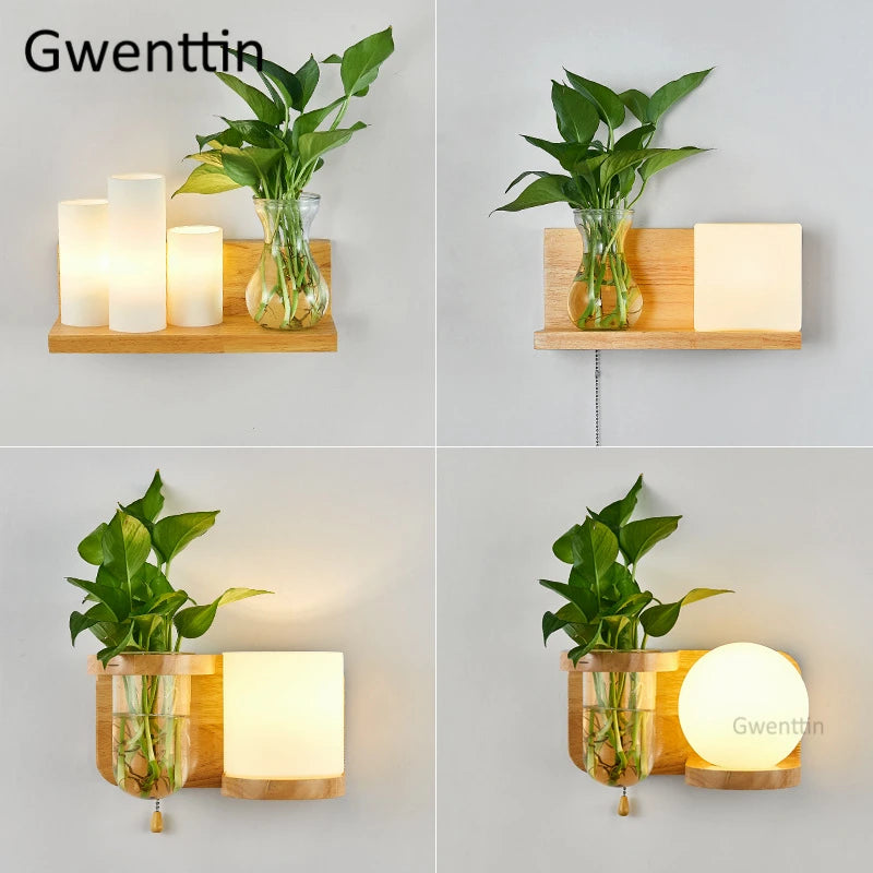 Modern wood and glass LED wall light, DIY installation