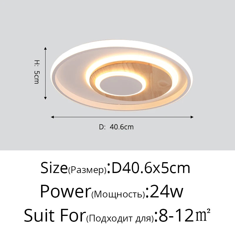Modern round real wood ceiling light with decorative LEDs