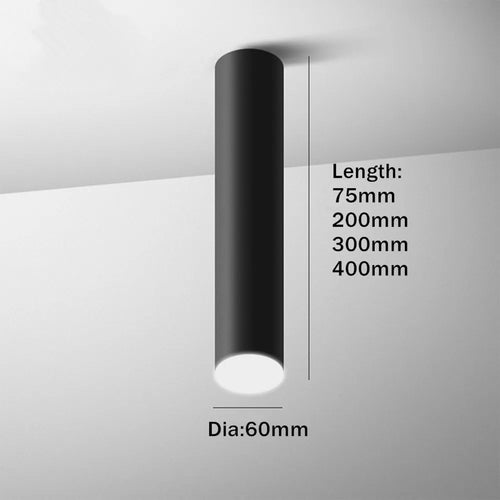 Modern long cylinder LED aluminium surface-mounted ceiling spotlight for living room, kitchen or office - vue 5 sur 6