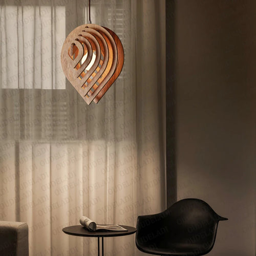 Modern wood pendant light nordic water drop style decorative ideal for lofts - vue 3 sur 11