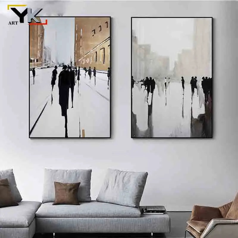 Nordic black and white abstract painting for wall decoration