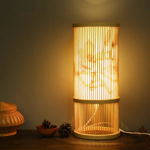 Modern Japanese bamboo wooden handmade floor lamp - vue 4 sur 18