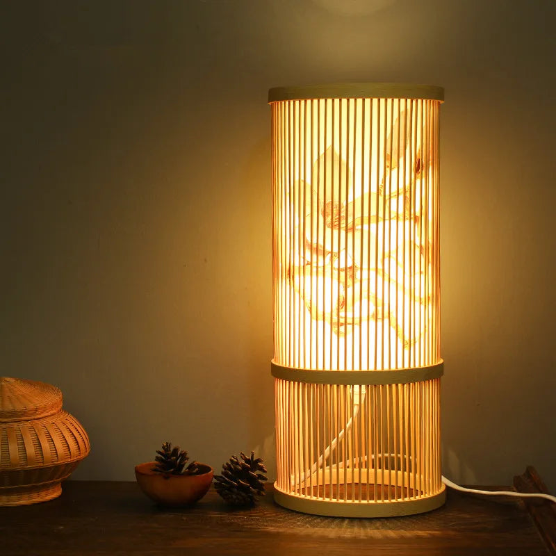 Modern Japanese bamboo wooden handmade floor lamp - vue 3 sur 18