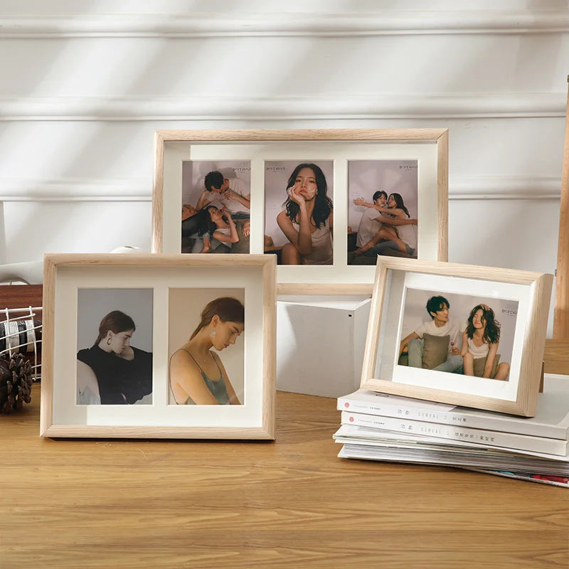 Wooden photo frame for two or three hanging pictures