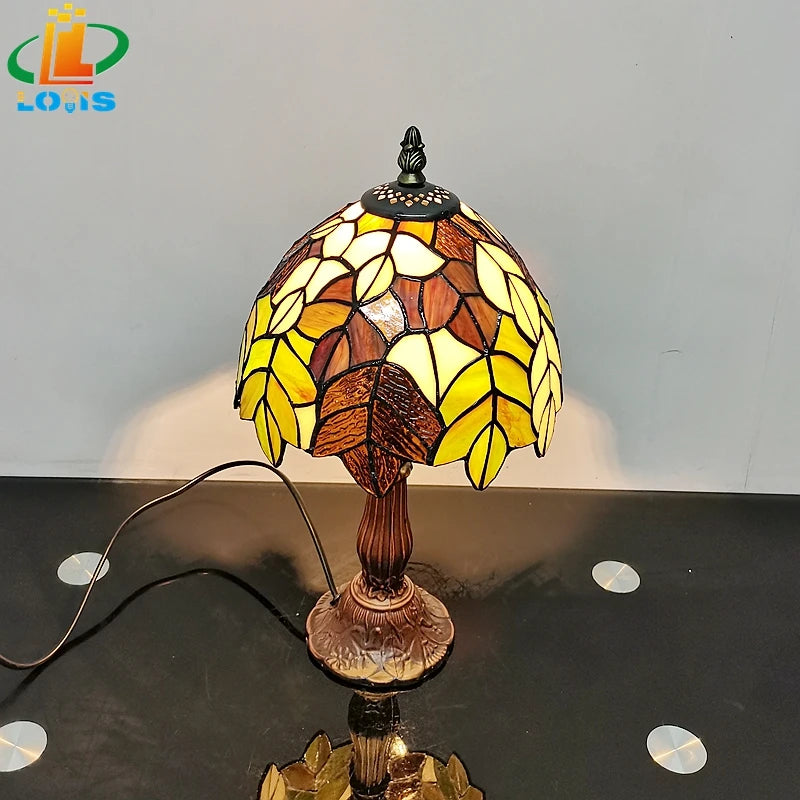 Tiffany stained glass desk lamp with metal stand