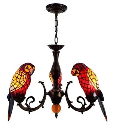 Tiffany stained glass chandelier with parrot bird design for elegant interiors - vue 13 sur 14