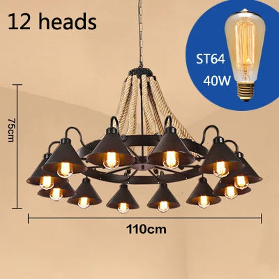 Vintage industrial wrought iron chandelier for loft and café - vue 11 sur 12