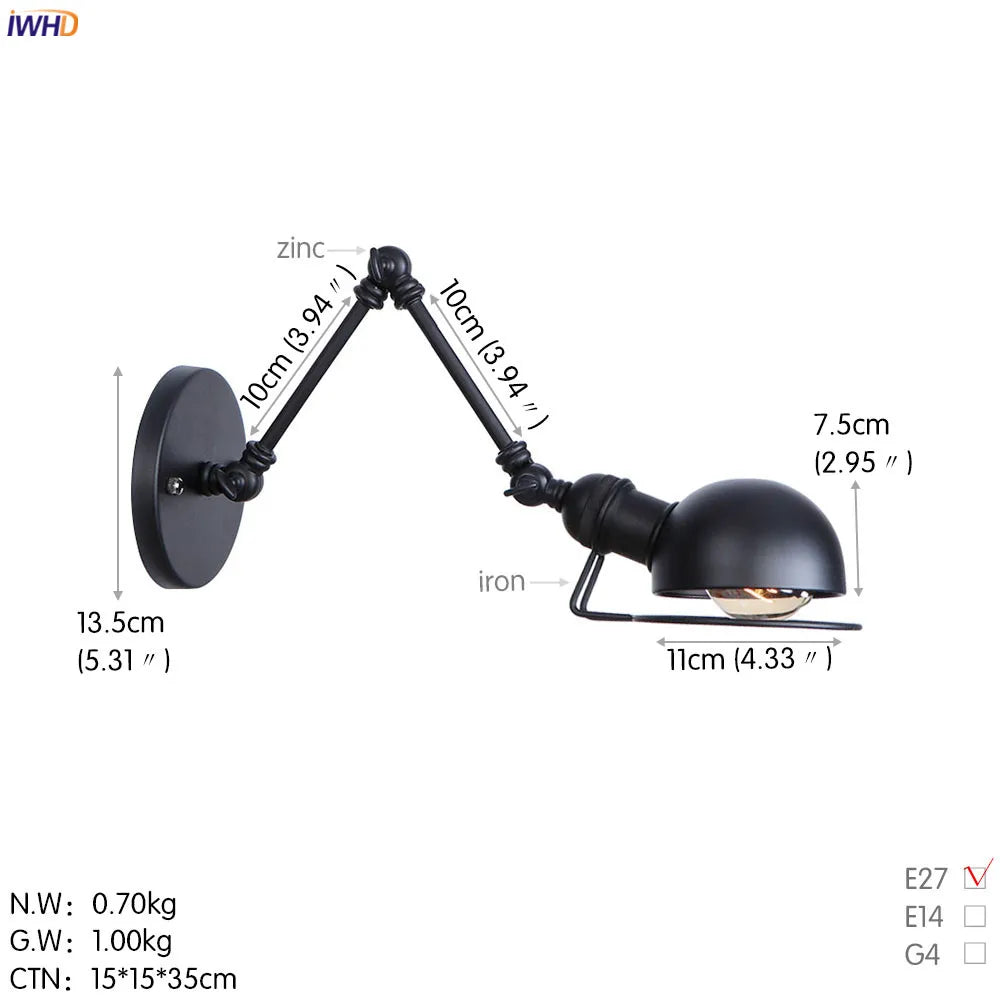 iwhd 2 heads vintage industrial loft LED wall light - vue 18 sur 21
