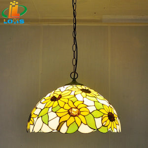 lustre en verre tiffany avec tournesols pour éclairage tendance