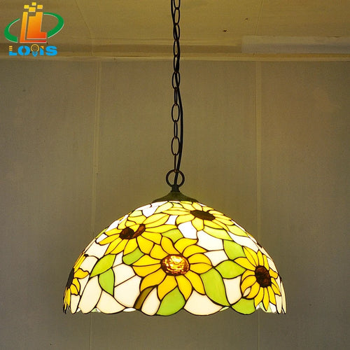 Tiffany glass chandelier with sunflowers for stylish lighting