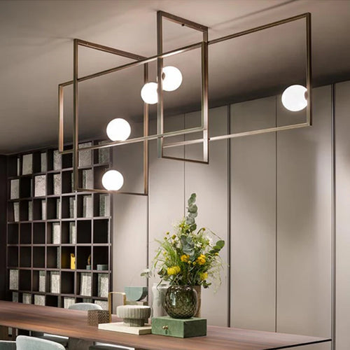 Modern LED chandelier with innovative design gold frame glass globe - vue 7 sur 8