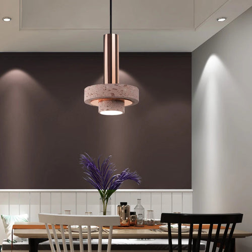 Nordic terrazzo LED pendant light in aluminium for hotel bar - vue 2 sur 7