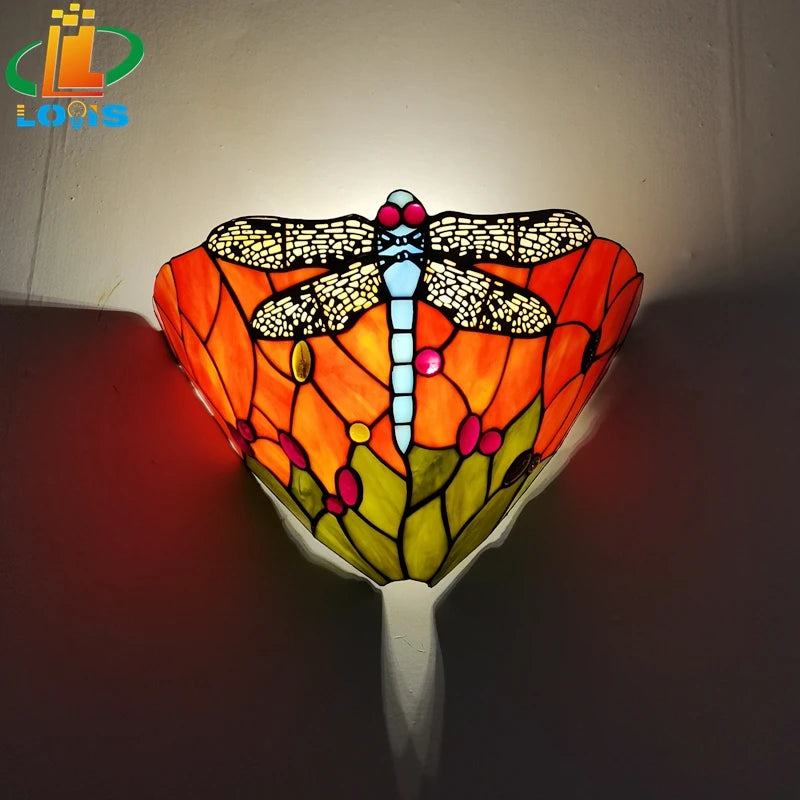 applique murale en verre libellule style tiffany pour décoration intérieure - vue 8 sur 8