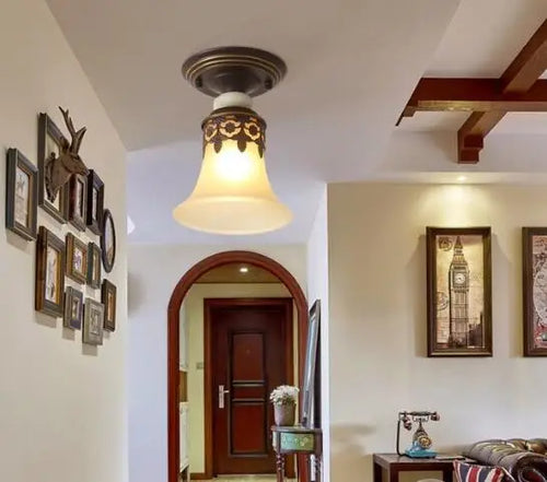 Vintage glass and metal retro ceiling light