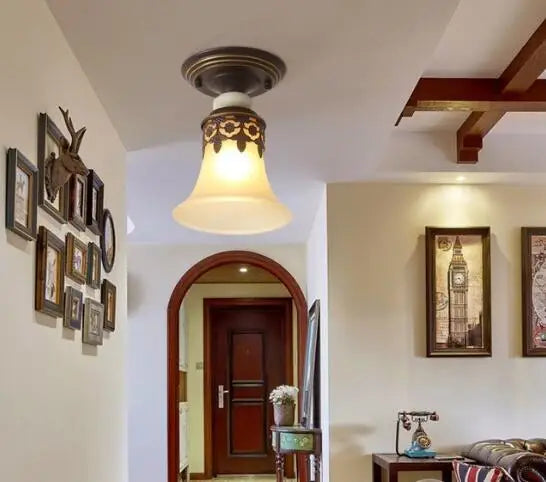 Vintage glass and metal retro ceiling light