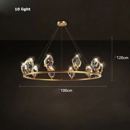 Crystal and copper art deco modern design chandelier - vue 18 sur 22