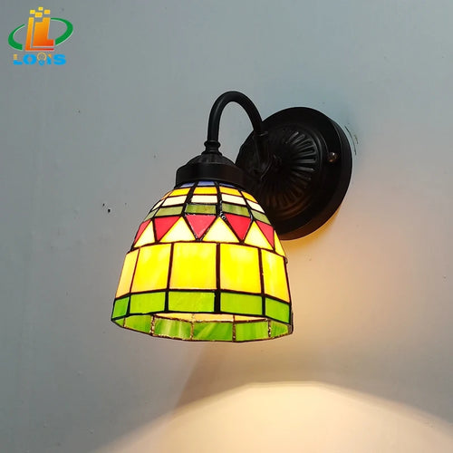 European style stained glass wall light with LED lighting - vue 3 sur 6