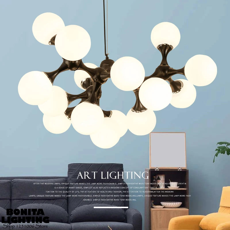 Modern designer glass DNA chandelier for interiors - vue 4 sur 6