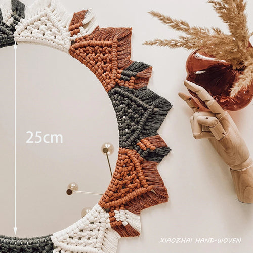 decorative macrame mirror bohemian style for interior decoration - vue 8 sur 11