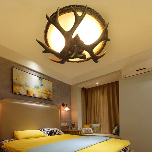 Retro antler wood ceiling light in American country style - vue 3 sur 7