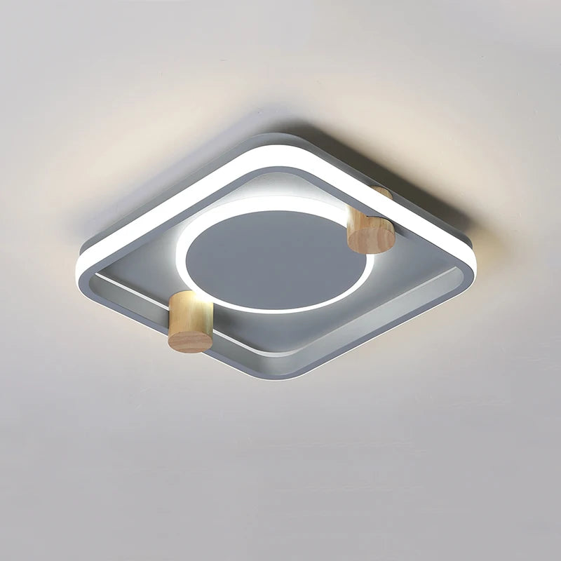Modern iron and wood LED chandelier for minimalist interiors - vue 10 sur 14