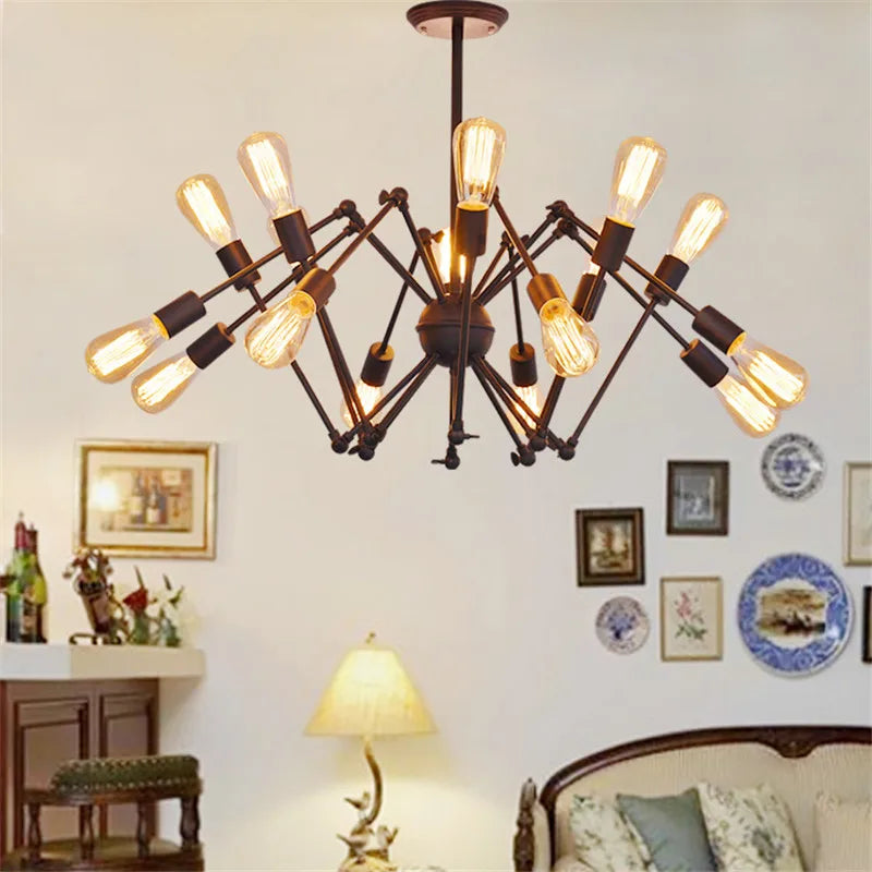 Industrial vintage spider chandelier adjustable iron