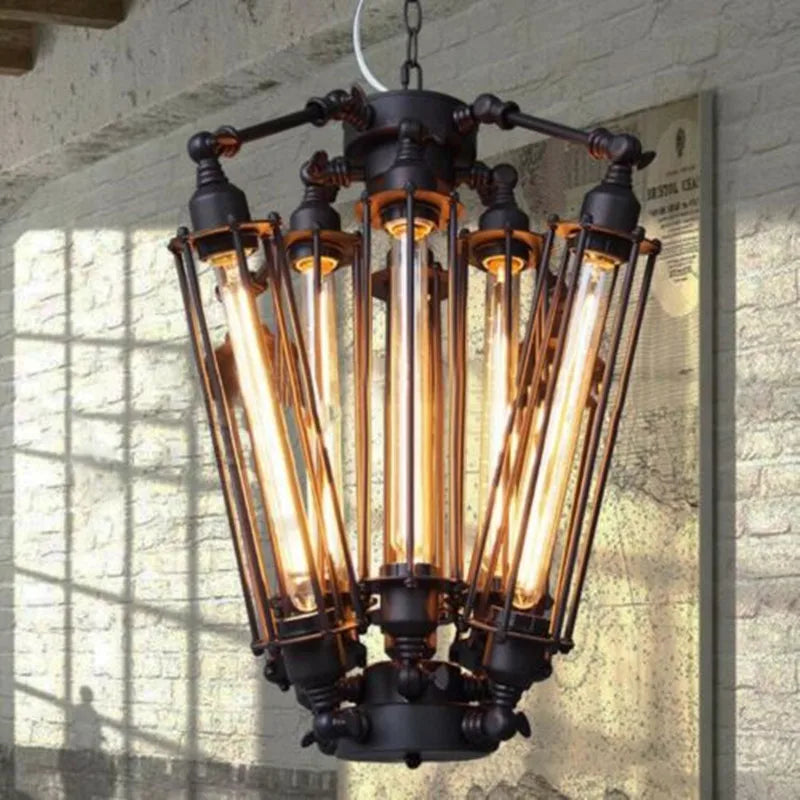 Industrial 8 head pendant light Loft American steampunk lamp cafe dining room iron chain pendant light vintage bar pendant light