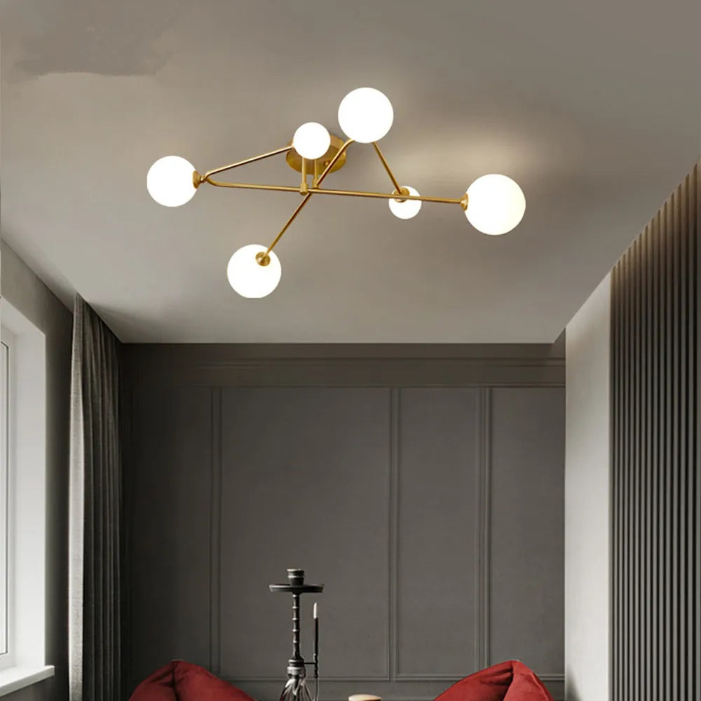 Modern gold glass ceiling light nordic design for elegant interiors - vue 4 sur 9